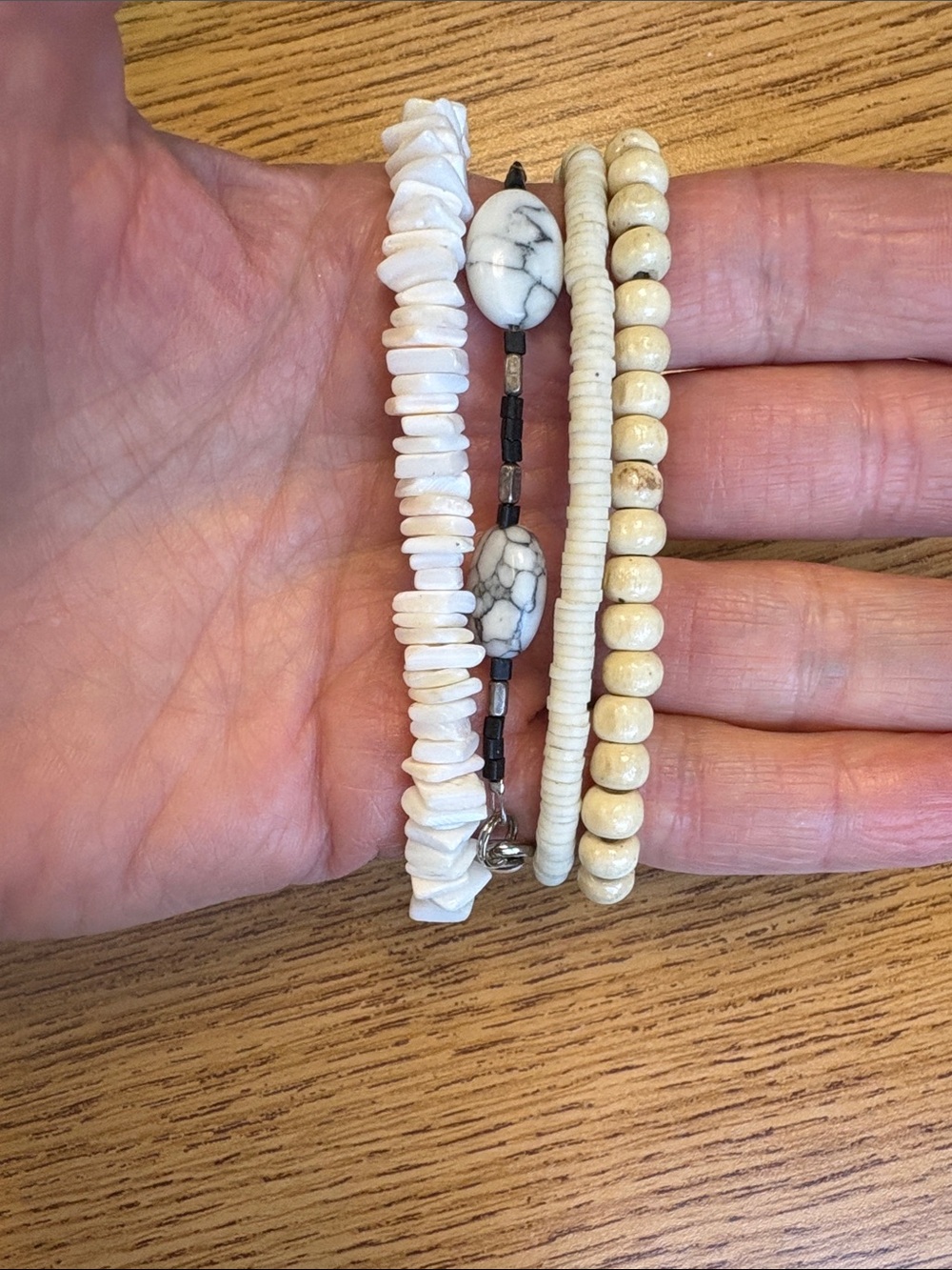 Natural White Beaded Stackable Bracelet Set 4